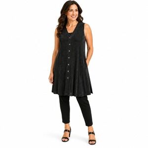 Chico's Travelers Black Longline Tunic Vest Button Front Chico's Size 3